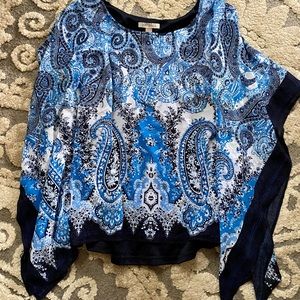 Dress Barn, Paisley Batwing Top, XL, blue & white